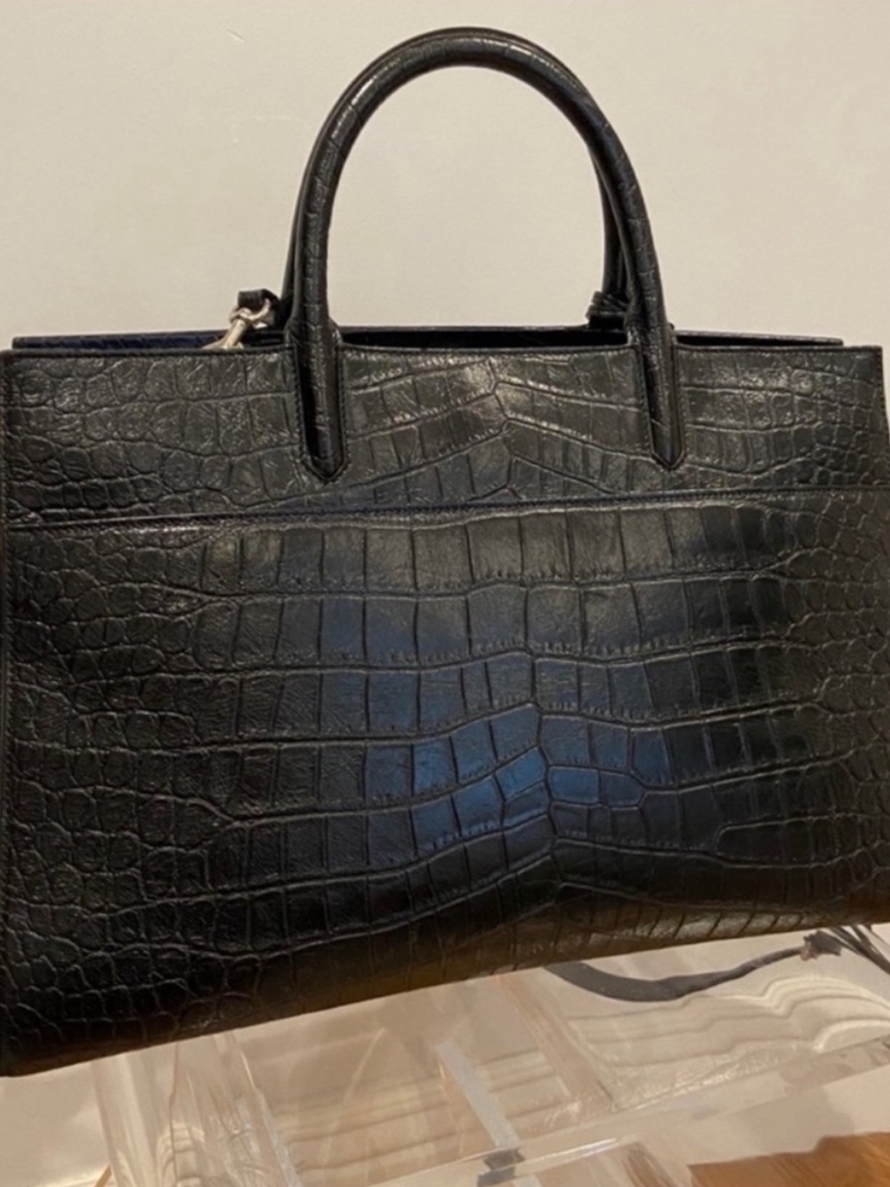 AUTHENTIC Saint Laurent Medium Croc Embossed Cabas Rive Gauche Leather Satche - Picture 3 of 7